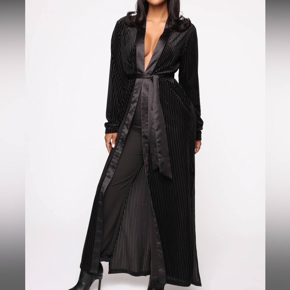 Velvet and Satin Duster - Black